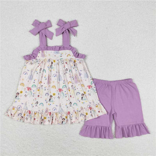 GSSO1044 Disney Princess Mermaid Purple Lace Suspender Shorts Set