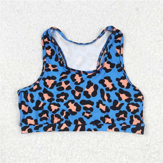 GT0517  Sleeveless blue leopard baby girls shirt