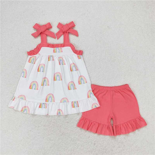 GSSO0989 Rainbow red lace suspender shorts set