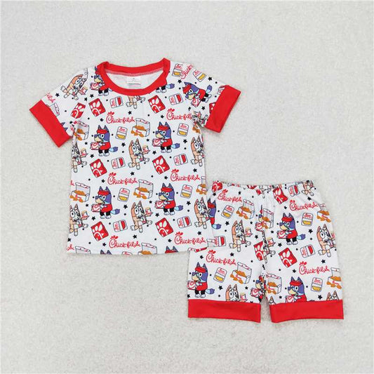 BSSO0948 Baby Girls Boys Red Dogs Fries Chips Summer Sibling Pajamas Clothes Set