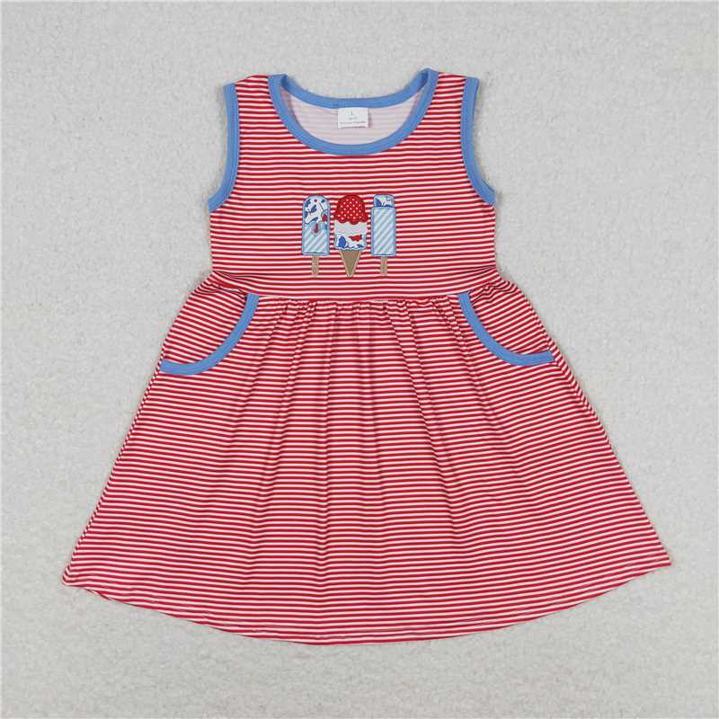 12.29 RTS NO MOQ （In stock）Matching GSD0821 Baby Girls Sleeveless Popstick Knee Length Dresses