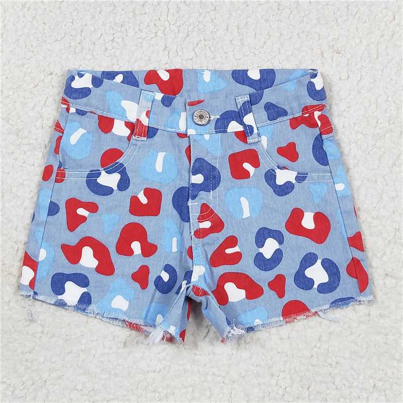 SS0166  Baby Girls 4th Of July Sibling Sister Denim Shorts