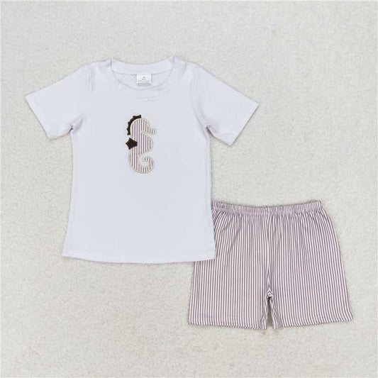 BSSO0837 Baby Boys Sea Horse Short Sleeve Tee Shirts Tops Shorts Clothes Sets