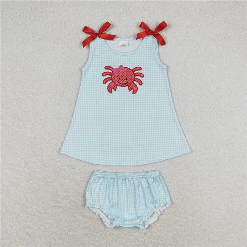GBO0267  Baby Girls Crab Blue Tunic Top Bummies Clothes Sets