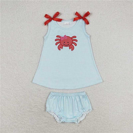 GBO0267  Baby Girls Crab Blue Tunic Top Bummies Clothes Sets
