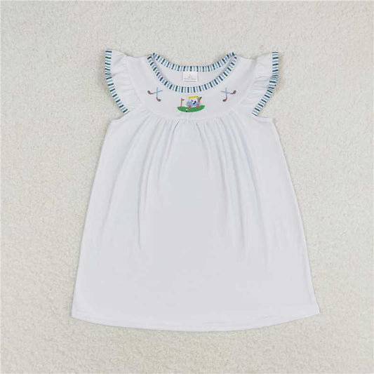 GSD0842  Embroidered golf cart white flying sleeve dress