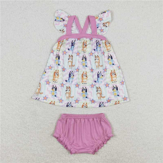 GBO0333  Baby Girls Dogs Colorful Tunic Top Bummies Clothes Sets