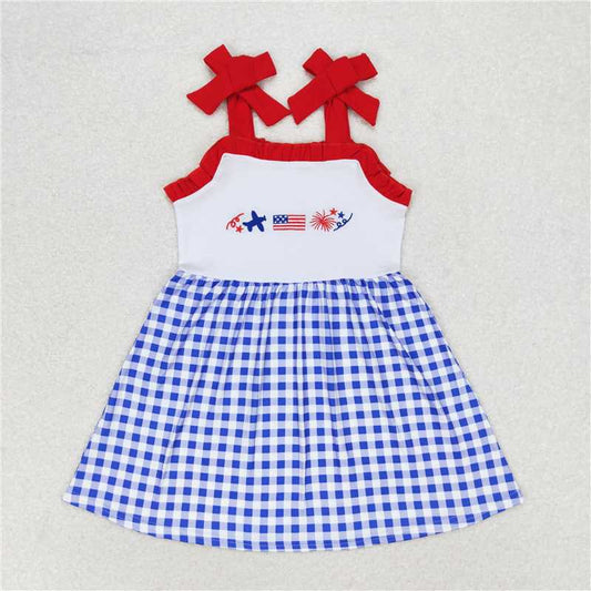 GSD0827 Baby Girls 4th Of July Flag Red Straps Knee Length Dresses