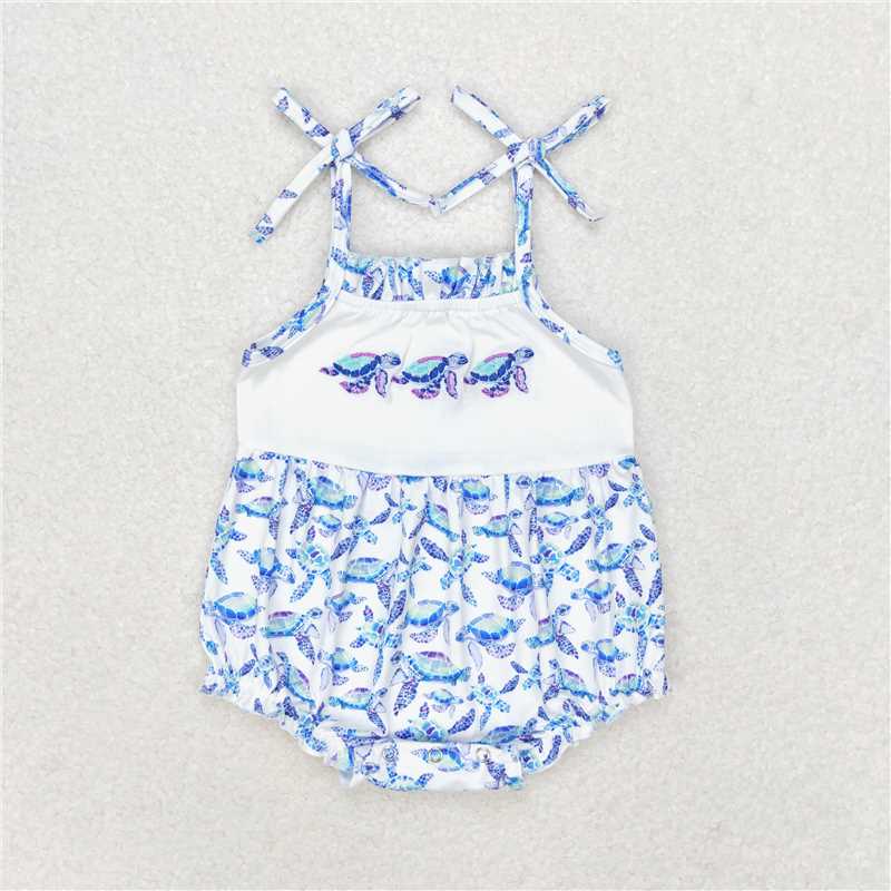 SR1650  Baby Girls Boys Sibling Turtles Top Blue Summer Clothes Sets