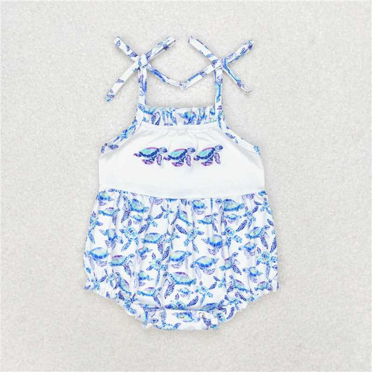 SR1650  Baby Girls Boys Sibling Turtles Top Blue Summer Clothes Sets