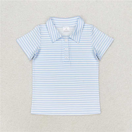 BT0653 RTS NO MOQ Baby Boys Summer Tops Baby Boys Pink Stripes Short Sleeve Buttons Tee Shirts Tops