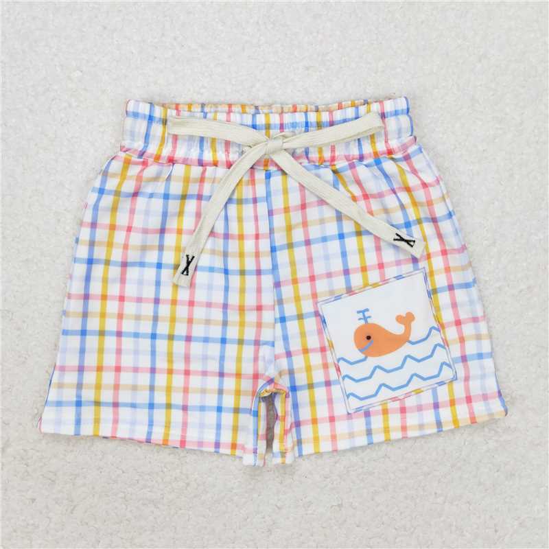 S0400 Whale blue and yellow plaid swimming trunks