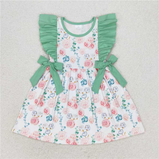 GSD1071 Baby Girls Pink Flowers Sibling Summer Rompers Dresses Clothes Sets