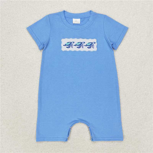 SR1651RTS NO MOQ Baby Boys Summer Rompers Baby Boys Blue Turtles Short Sleeve Rompers