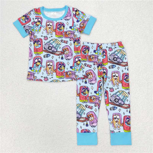 BSPO0383 Baby Boys Dogs Camp Short Sleeve Top Pants Pajamas Clothes Sets