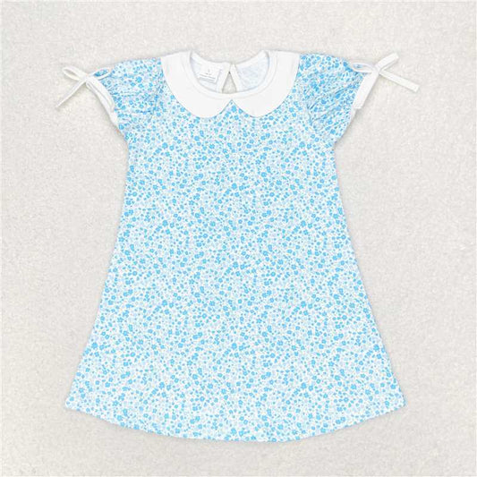 GSD1132 Baby Girls Blue Small Flowers Knee Length Dresses