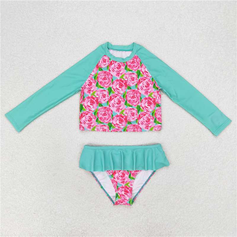 Girls Pink Tie Dye Watermelon Swimsuit 2 Pcs Set Cute Summer Beachwear for Kids