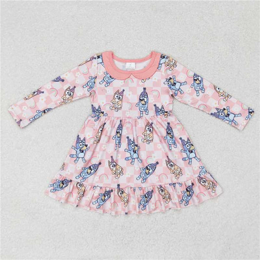 GLD0577  Baby Girls Dogs Rainbow Pink Ruffle Knee Length Dresses