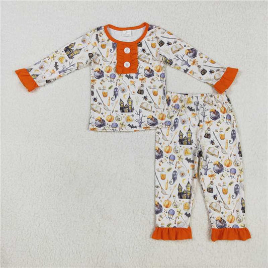 GLP1172Long sleeves pumpkin ghost bat girls Halloween pajamas