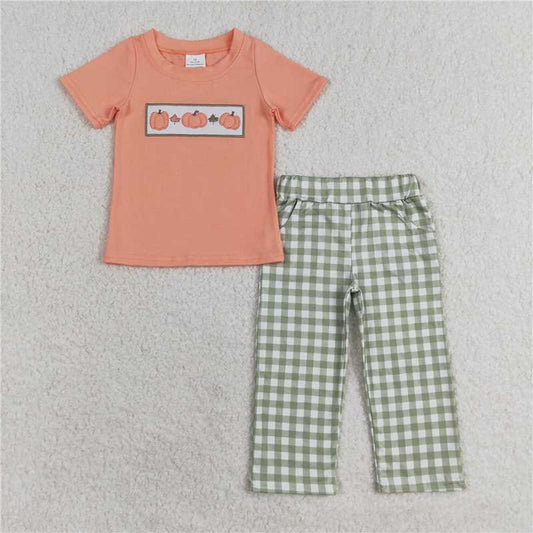 BSPO0451 Baby Boys Orange Pumpkins Top Pants Outfits Clothes Sets