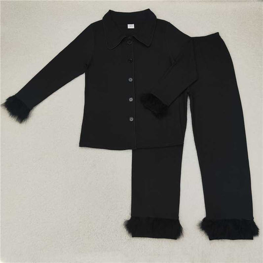 GLP1264  Adult Women 5 Colors Button Up Top Pants Fur Pajamas