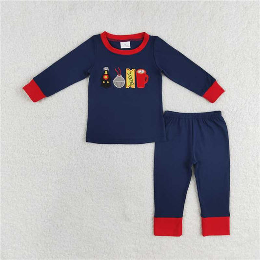 BLP0527Long sleeves train believe kids boys Christmas pajamas