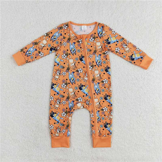 RTS LR0982 bluey modal flower orange zipper long sleeve jumpsuit