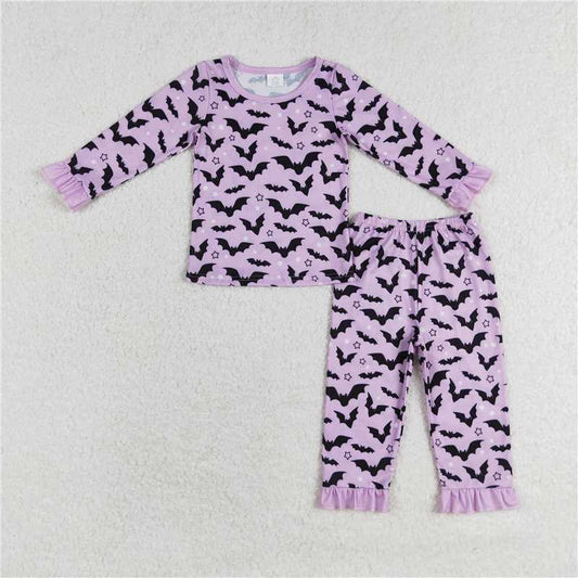 GLP1268Lavender bat kids girls bamboo Halloween pajamas