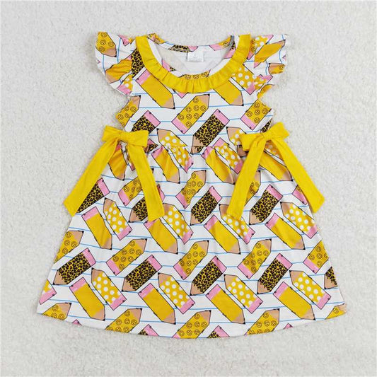 GSD1038  Baby Girls Back To School Pencils Bows Knee Length Dresses