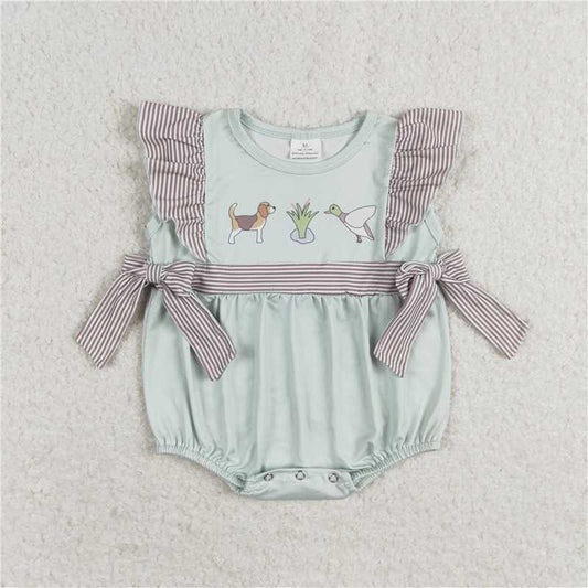 SR1790  Baby Girls Dog Duck Hunting Sleeveless Rompers