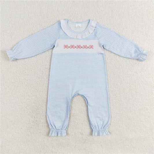 11.22 RTS NO MOQ （In stock）Matching LR0941 Baby Infant Girls Long Sleeve Stripes Bows Rompers