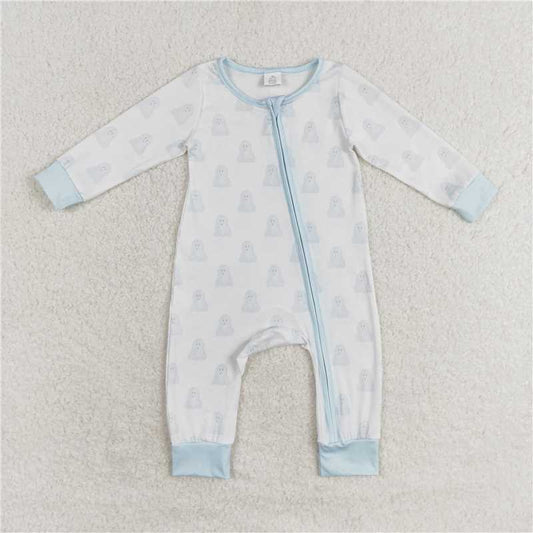 RTS LR1125 Modal blue ghost white zipper long sleeve jumpsuit