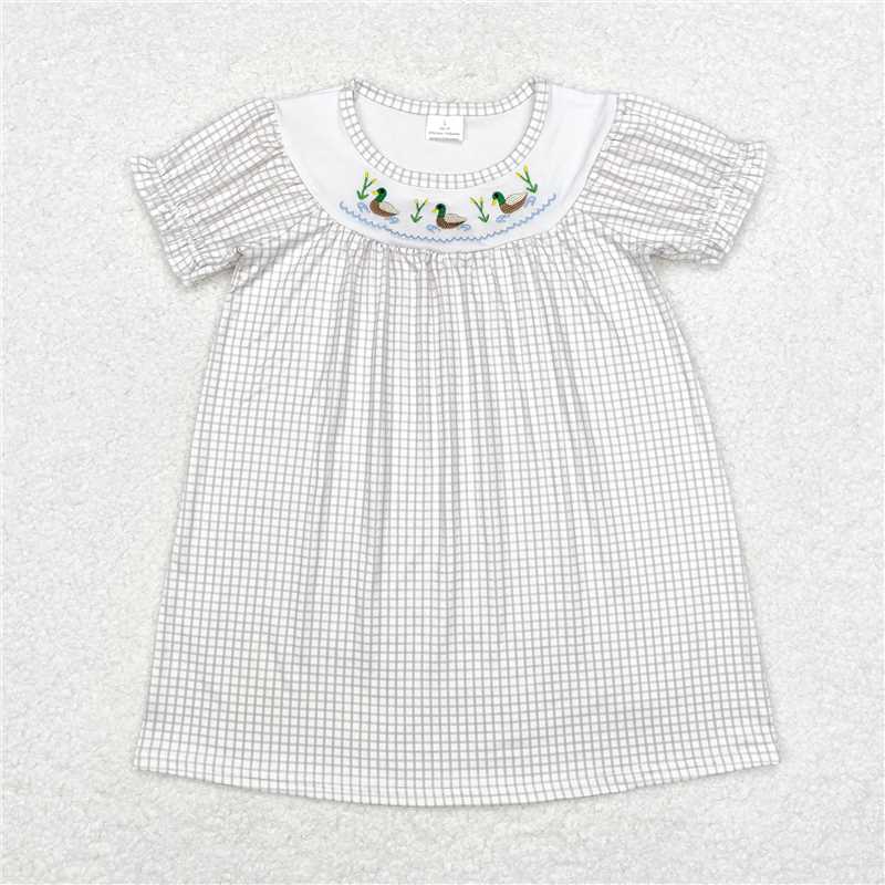 GSD1410  Sibling Green Checkered Ducks Dresses Rompers Clothes Sets