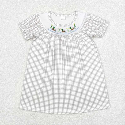 GSD1410  Sibling Green Checkered Ducks Dresses Rompers Clothes Sets