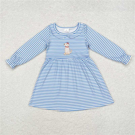GLD0701  Sibling Girls Boys Blue Stripes Dog Tops Dresses Rompers