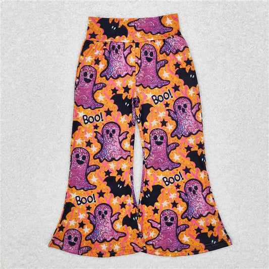 P0609  Baby Girls Halloween Purple Ghost Bell Bottom Pants