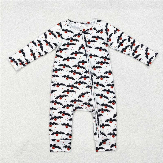 RTS LR1469 Halloween bat pumpkin white zipper long sleeve jumpsuit