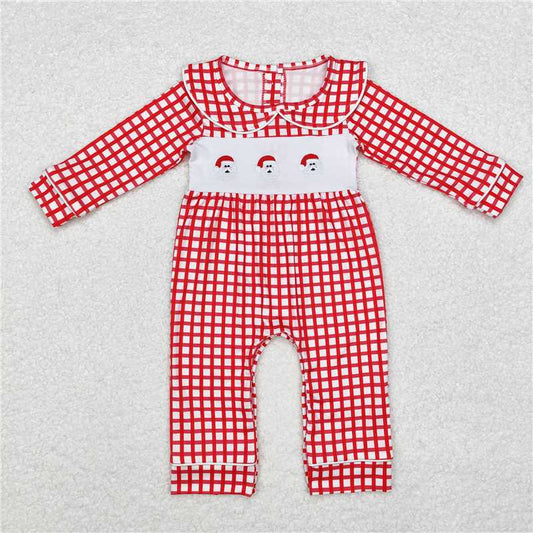 10.28 RTS NO MOQ （In stock）Matching Christmas LR1263 Baby Infant Boys Red Checkered Santas Rompers