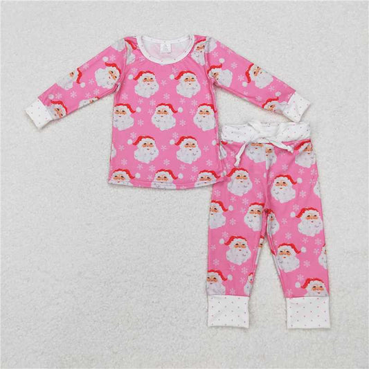 12.9 RTS NO MOQ （In stock）GLP1583 Baby Girls Santa Pink Christmas Bamboo Pajamas Clothes Sets
