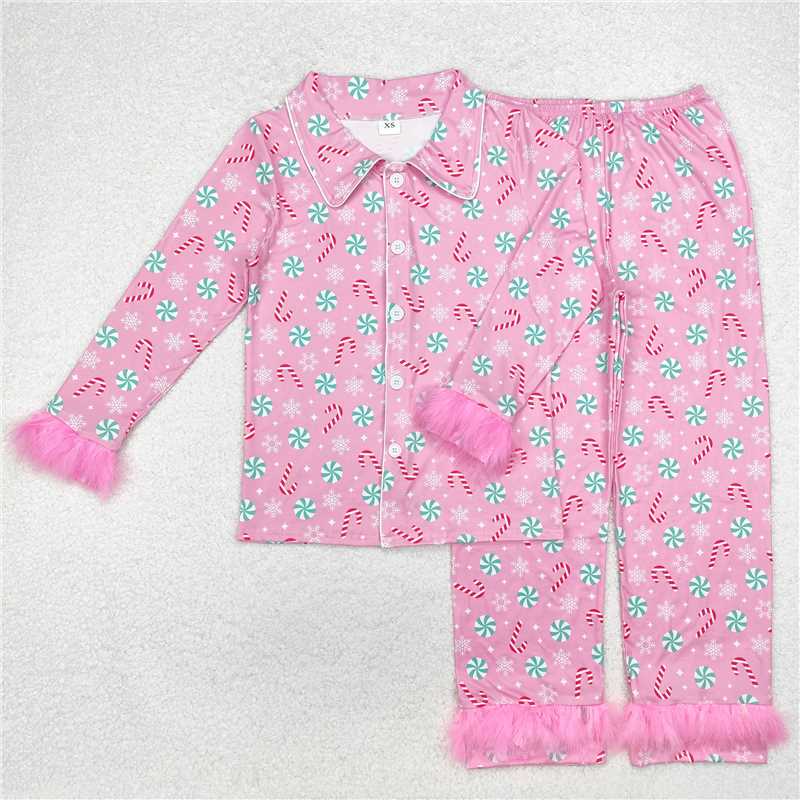10.20 RTS NO MOQ （In stock）Matching Christmas GLP2028 Adult Women Christmas Balls Tops Pants Fur Pajamas