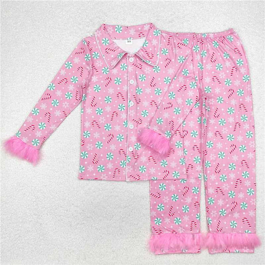 10.20 RTS NO MOQ （In stock）Matching Christmas GLP2028 Adult Women Christmas Balls Tops Pants Fur Pajamas