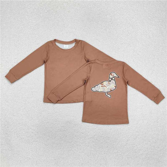 BT0950  Baby Boys Brown Camo Ducks Long Sleeve Tee Shirts Tops
