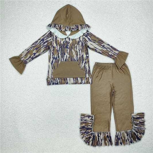 10.30 RTS NO MOQ （In stock）Matching GLP2030 Baby Girls Bottomland Camo Hooded Top Bell Pants Clothes Sets