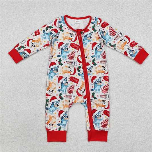 12.12 RTS NO MOQ （In stock）Matching Christmas LR1684 Baby Infant Boys Christmas Dogs Long Sleeve Rompers