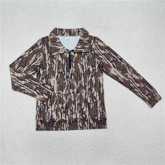 USA Warehouse (IN STOCK) GT0826 Adult Women's Bottomland Camouflage Long Sleeve Zip Pullover Tee Shirts Camo Print Top for Casual Wear