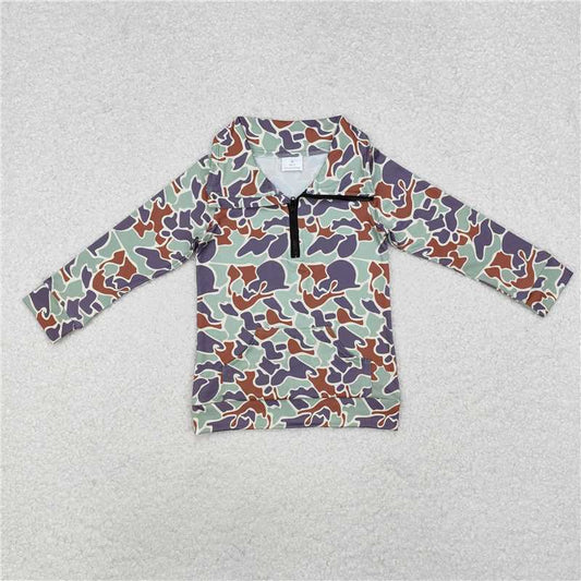 11.4 RTS NO MOQ （In stock）Matching BT1042 Baby Boys Green Camo Zip Pocket Pullovers Tops