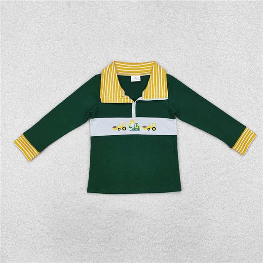 BT0931  Baby Boys Green Constructions Zip Long Sleeve Pullovers Tops