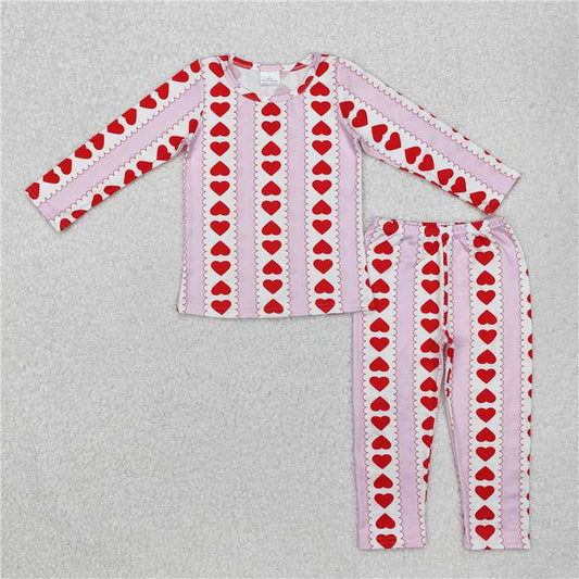GLP2191White pink stripe heart kids girls valentine's day pajamas
