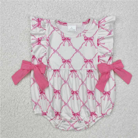 SR2269  Baby Infant Girls Pink Bows Sleeveless Rompers