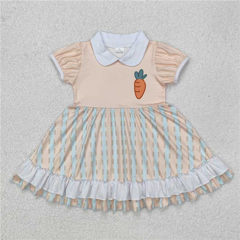 12.23 RTS NO MOQ （In stock）GSD1566 Baby Girls Easter Carrot Short Sleeve Knee Length Dresses